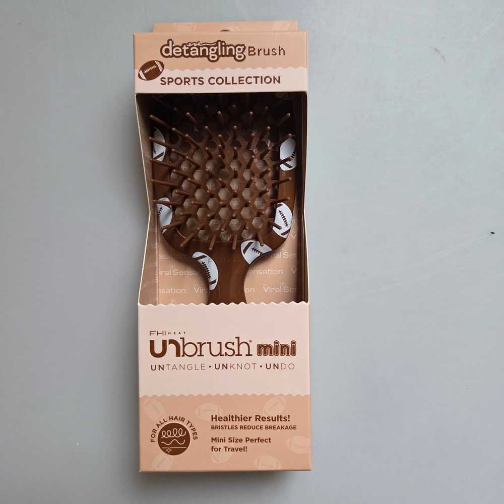 FHI Heat Unbrush Mini Detangling Brush Sports Collection‎ Football Brown New